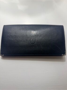 Vintage Must de Cartier Paris Long International Wallet Black Burgundy Leather